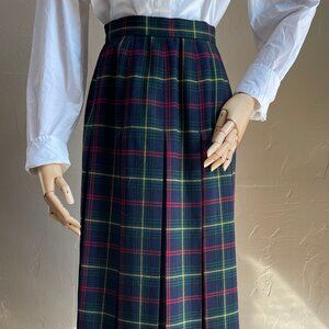 Vintage Hawksley & Wight 100% Wool Pleated Plaid Skirt Size 6
